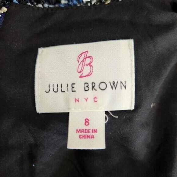 Julie Brown NYC Sleeveless Dress Lori Blue Oxford Tweed Fringe Metallic Size 8 - Picture 12 of 14